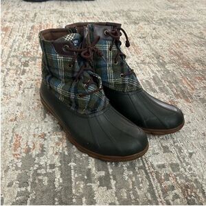 Sperry Plaid Ankle Boots - Green and Brown